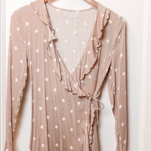 Pink polka wrap dress